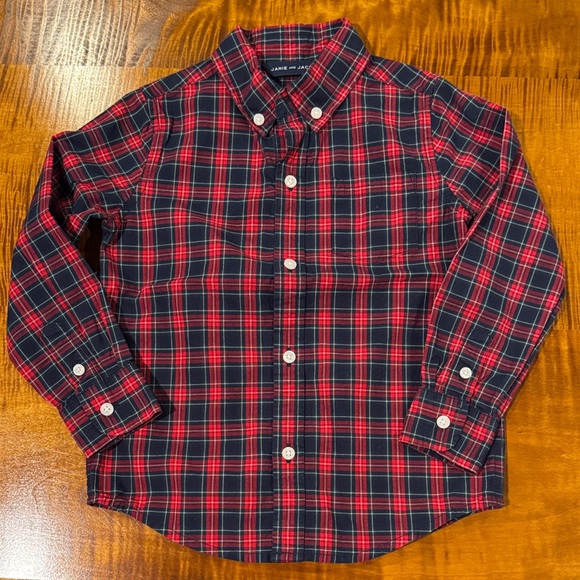 Janie and Jack Red and Navy Plaid Button Down Shirt - Picture 1 of 1